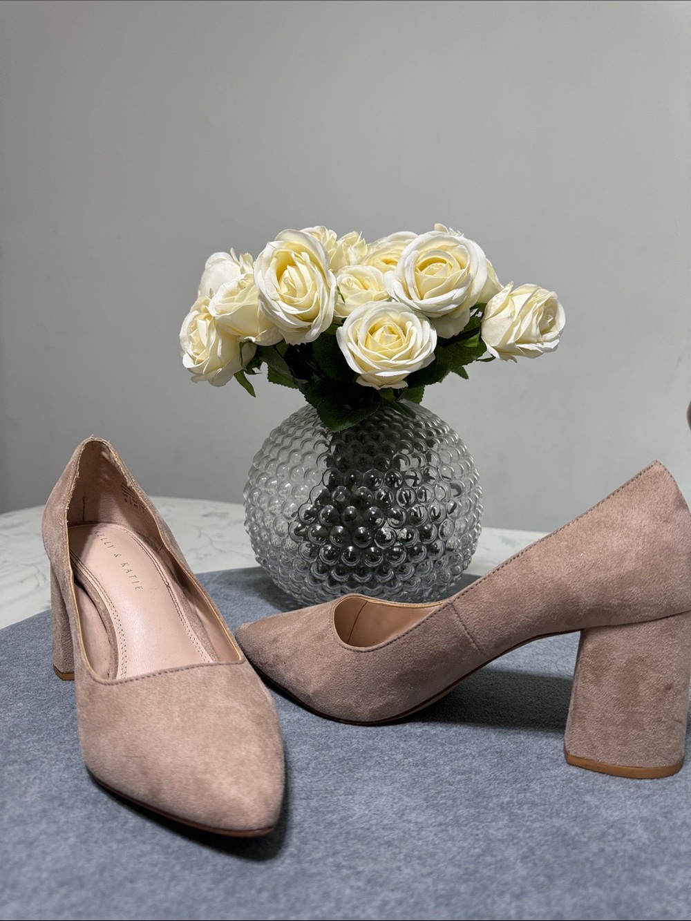 Kelly & Katie Suede Block Heel Pumps in Taupe